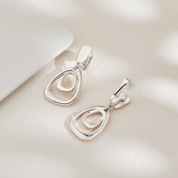 Silver Clip On Drop B Clip Earrings Women Non Piercing Dangle Fashion Jewelry - Picture 5 of 6